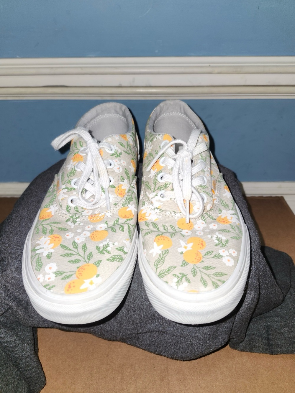Women’s Vans Floral Canvas Sneakers in Cream, Orange and Green